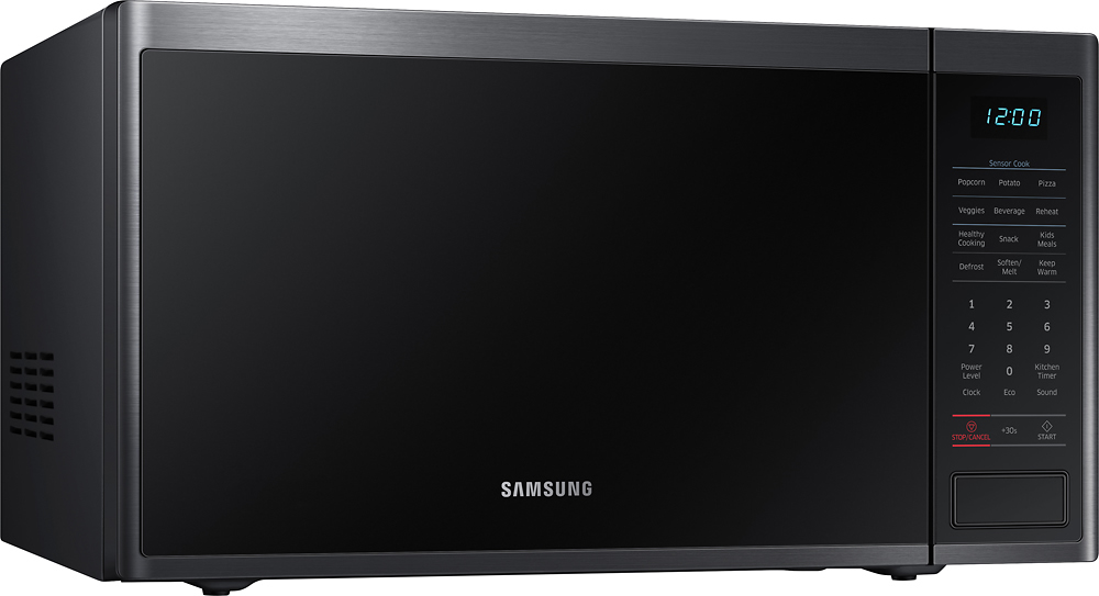 Angle View: Samsung - 1.4 cu. ft. Countertop Microwave with Sensor Cook - Black stainless steel