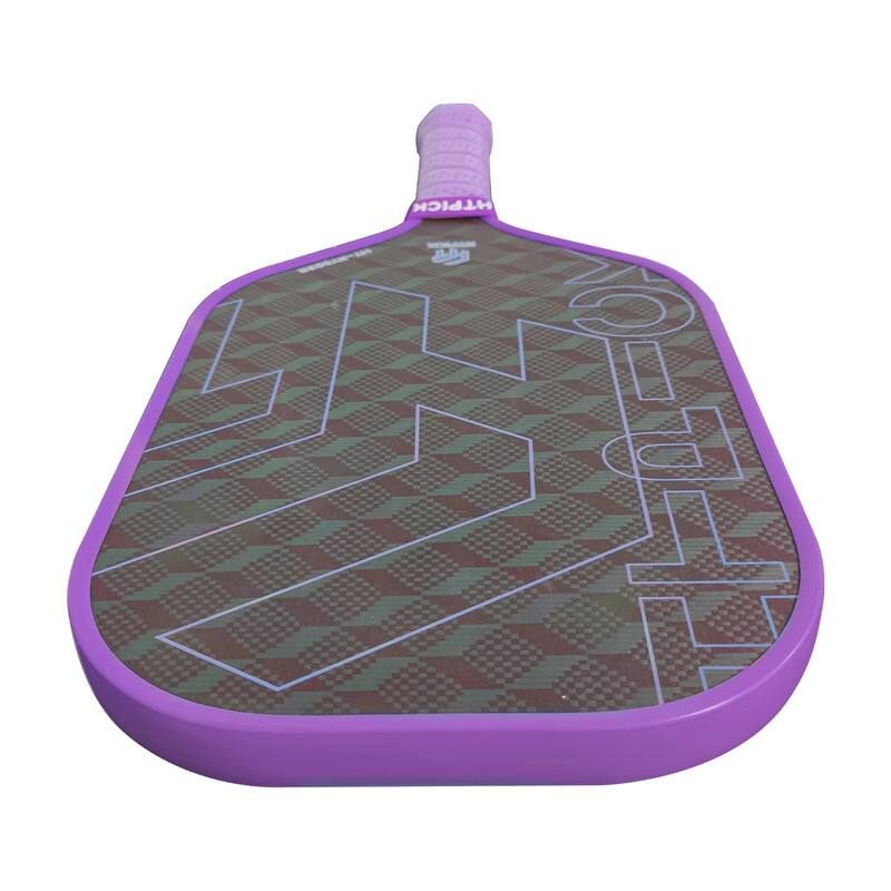 Angle. Aukfa - Thermoformed Pickleball Paddle - Carbon Fiber Face, 16mm Polypropylene Core, Fabric Woven Spin Surface - Purple.