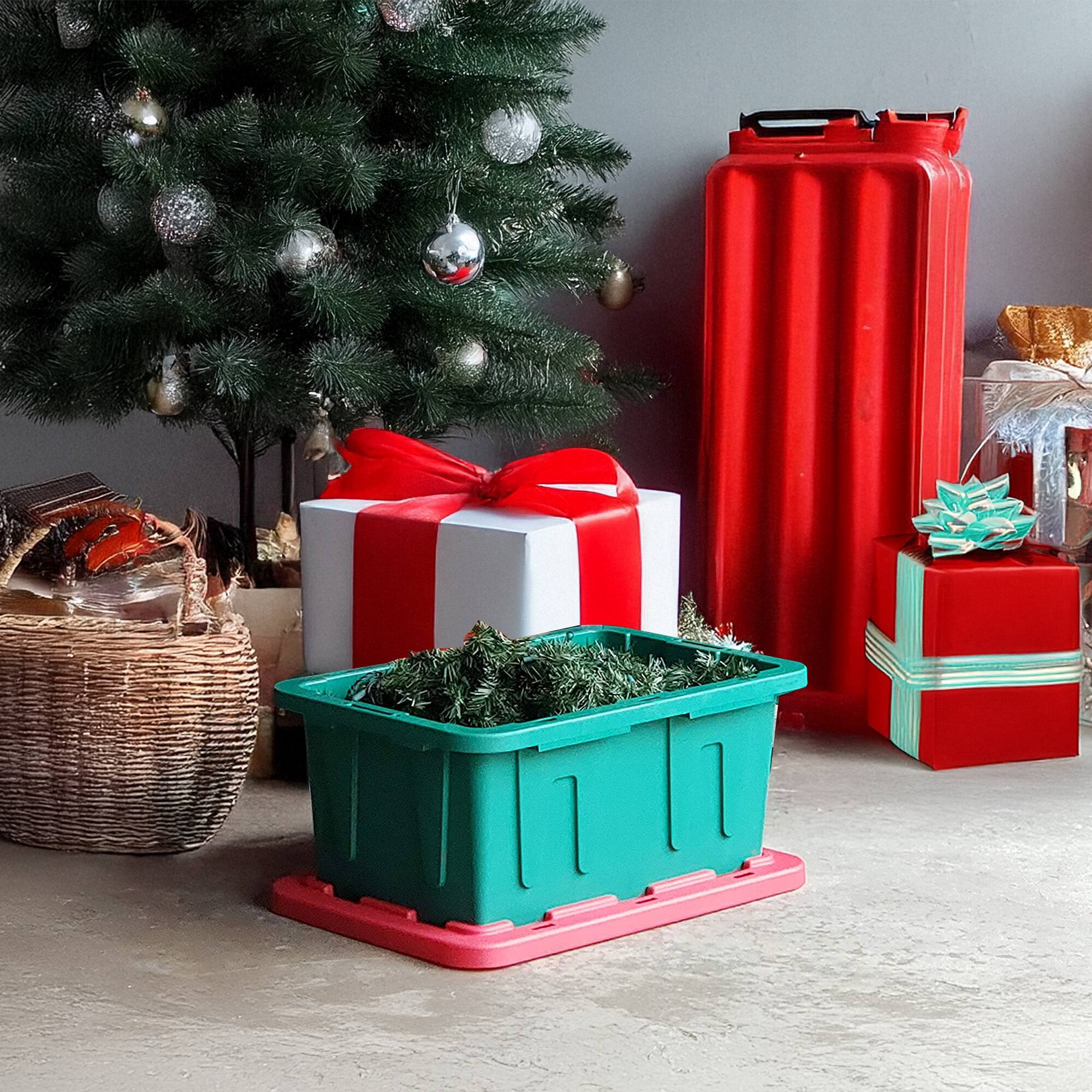 Alt View 7. Homz - HOMZ Durabilt 15 Gallon Heavy Duty Holiday Storage Tote, Green/Red (4 Pack) - Green Base/Red Lid.