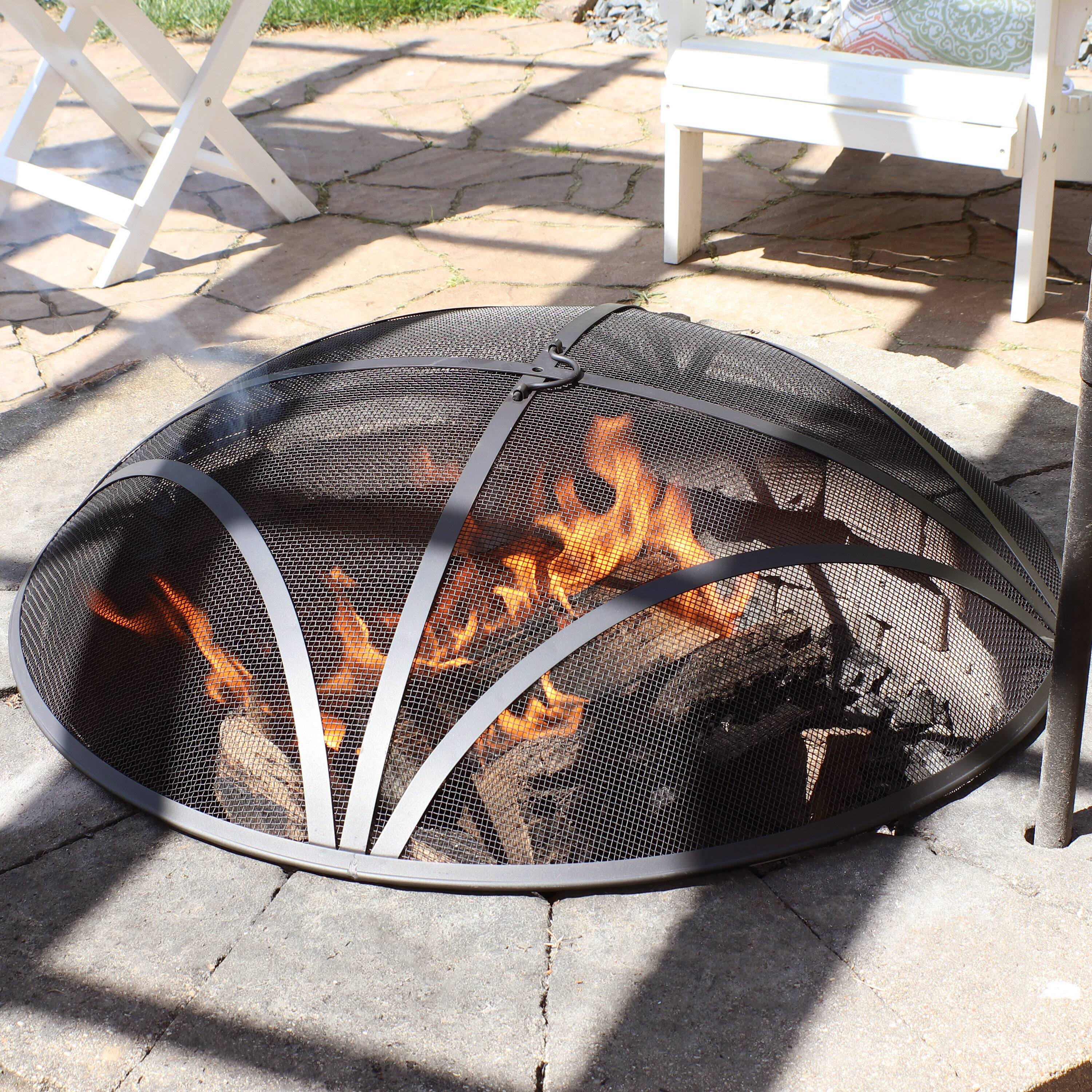 Alt View 3. Sunnydaze - 22 in Reinforced Steel Mesh Round Fire Pit Spark Screen - Black.