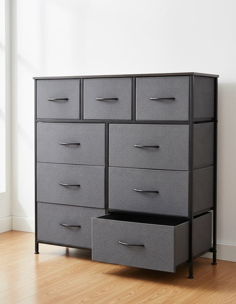 AOITUN - 9 Drawer Dressers Bedroom Fabric Dresser - Gray