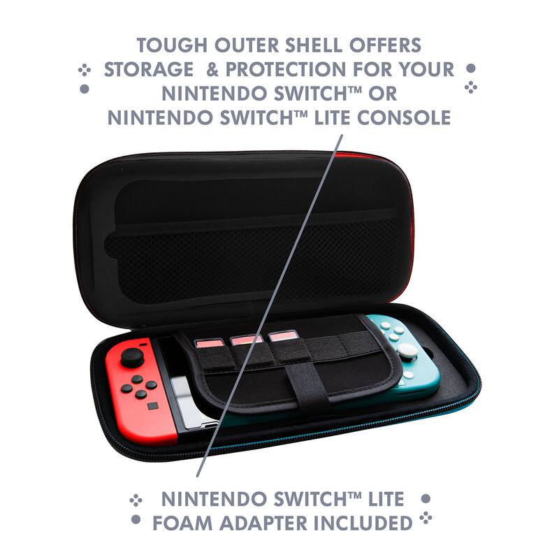 TOUGH OUTER SHELL OFFERS STORAGE & PROTECTION FOR YOUR NINTENDO SWITCH™ OR NINTENDO SWITCH™ LITE CONSOLE

NINTENDO SWITCH™ LITE FOAM ADAPTER INCLUDED