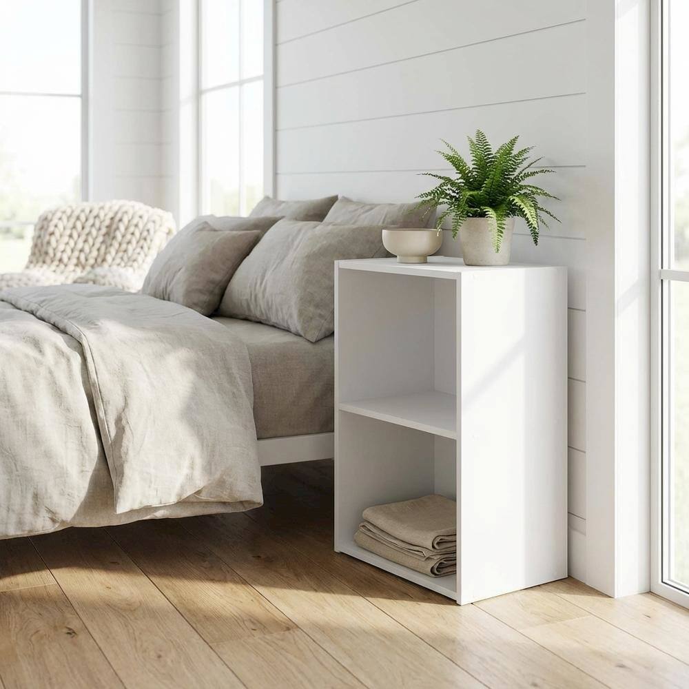 Angle. FurniFact - White 2-Tier Open Shelf Bookcase with Stylish Wooden Design - White.
