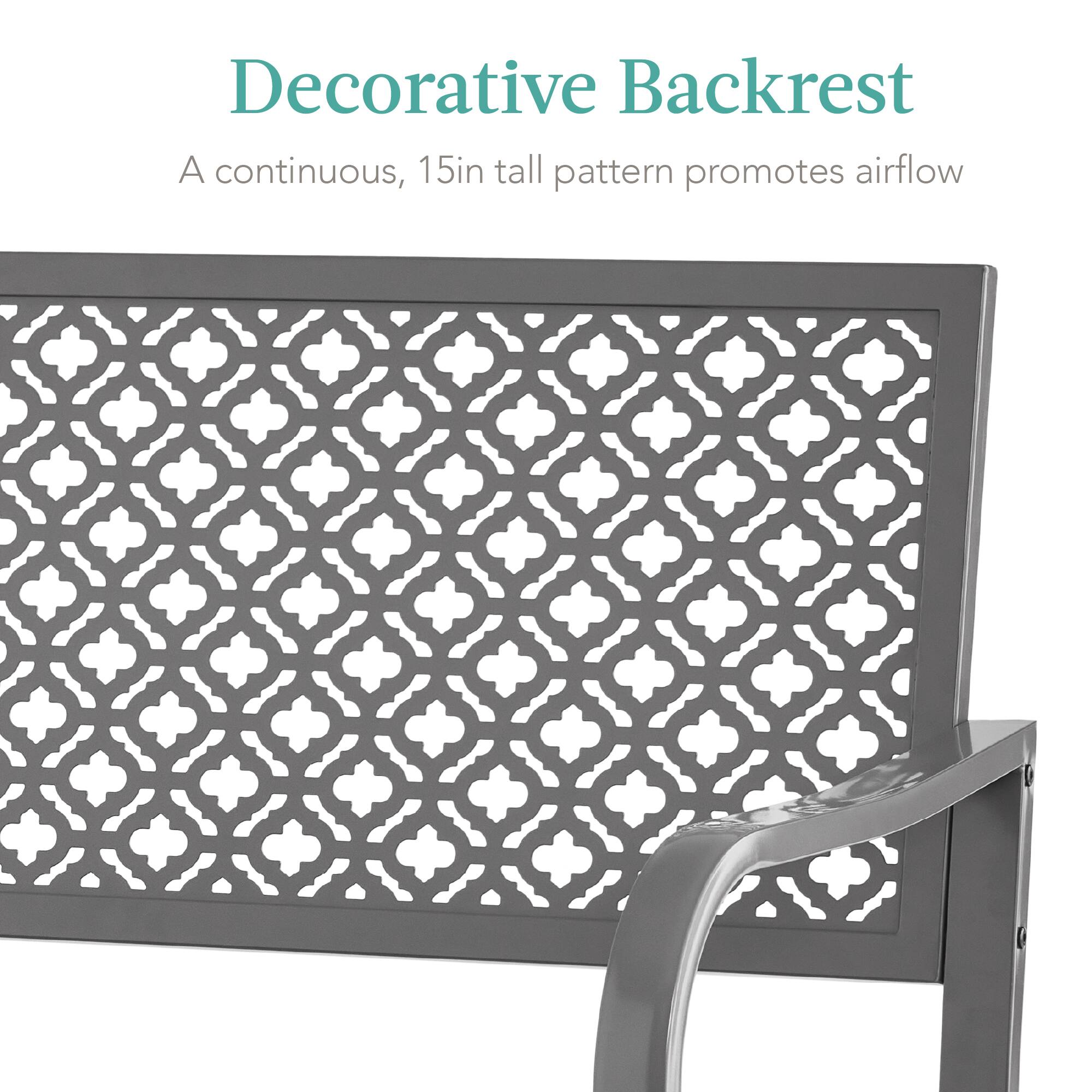 Decorative Backrest  
A continuous, 15in tall pattern promotes airflow