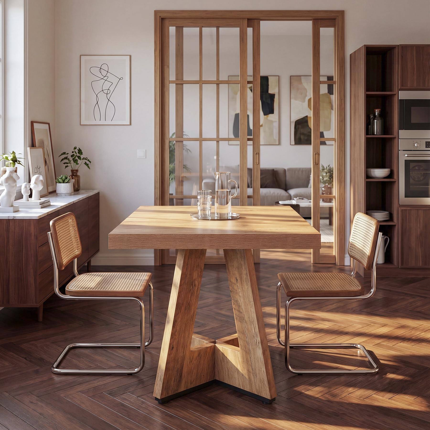 Alt View 2. Tribesigns - 31.5-Inch Square Dining Table with Pedestal Base and Spacious Tabletop for Kitchen or Dining Room - Dark Brown.