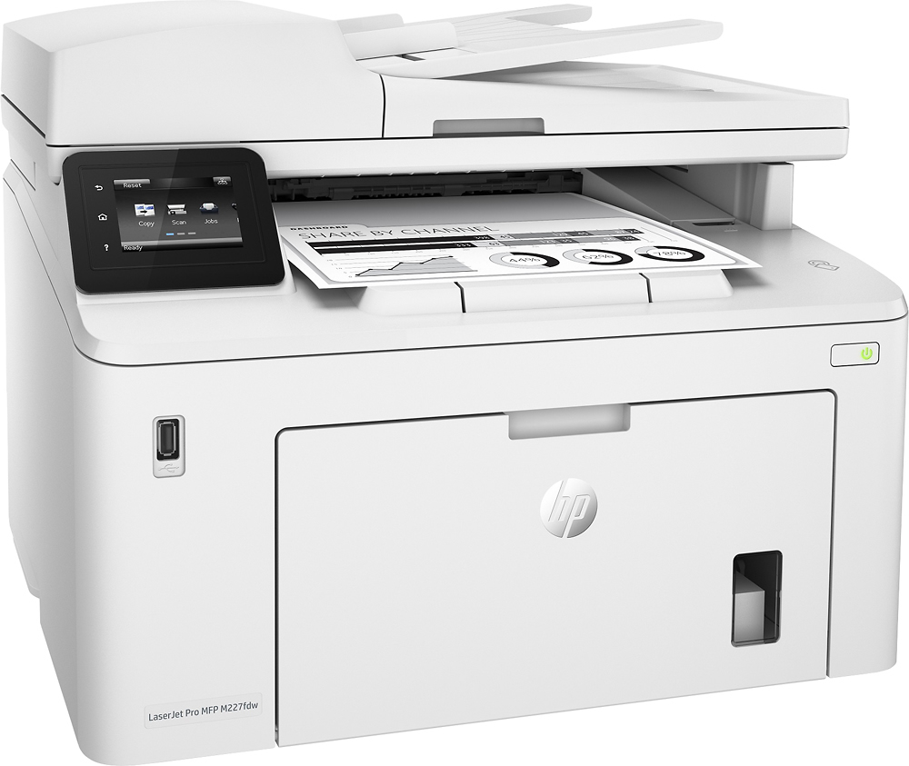 Angle View: HP - LaserJet Pro M227fdw Black-and-White All-In-One Laser Printer - White