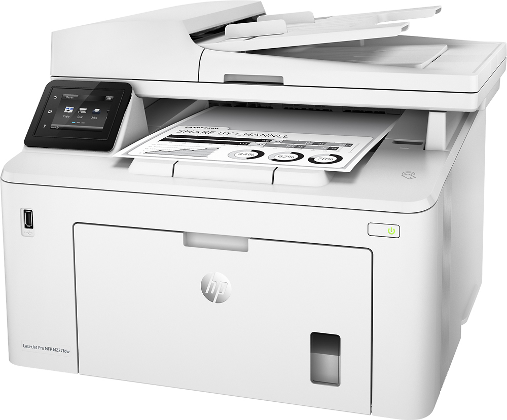 Left View: HP - LaserJet Pro M227fdw Black-and-White All-In-One Laser Printer - White