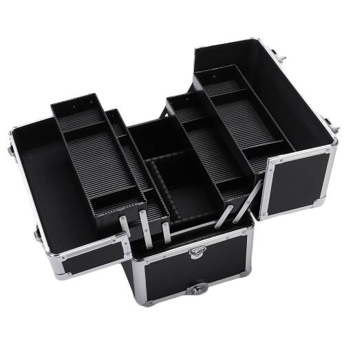 Alt View 4. Winado - 3 in 1 Makeup Case Rolling Trolley Cosmetic Travel Organizer with Key Wheels Suitcase for Beauticians Hairstylists Nail - Black.