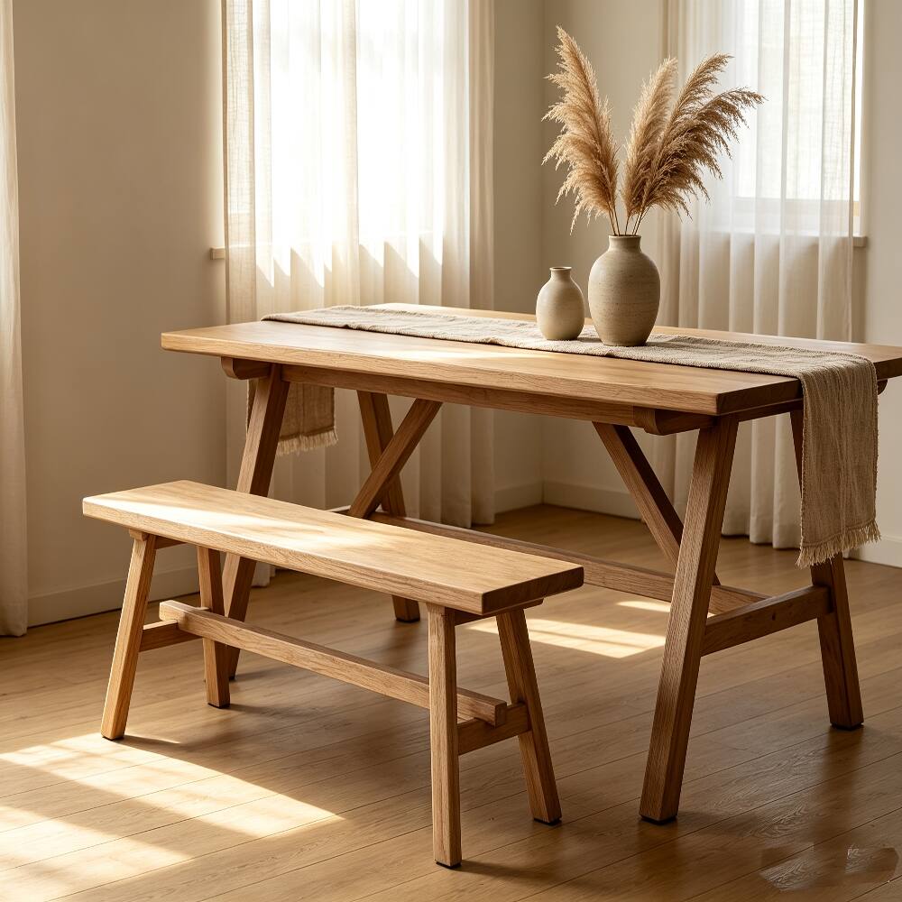 Left. Ropilly - Ropilly 55 Inch Farmhouse Wood Bench Solid Wood Dining Bench Rustic Entryway Bench Rubber Wood Indoor Bench Seat - Natural Wood.