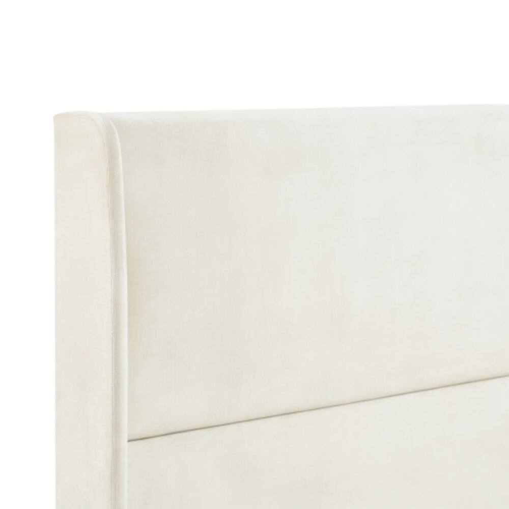 Back. LUCKY ONE - King Size Velvet Wingback Platform Bed with Padded Headboard and Side Panels, Plywood Frame, No Box Spring Needed - Beige.