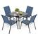 Front. Nuu Garden - 5-Piece Metal and Textilene Outdoor Dining Set, 4 Stackable Chairs and Tempered Glass Table with Umbrella Hole - Black and Blue.