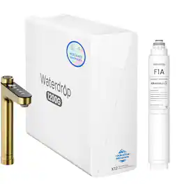 Waterdrop - X12-WAJ Alkaline Mineral Reverse Osmosis Water Filter, Gold Faucet, EXTRA F1A Filter