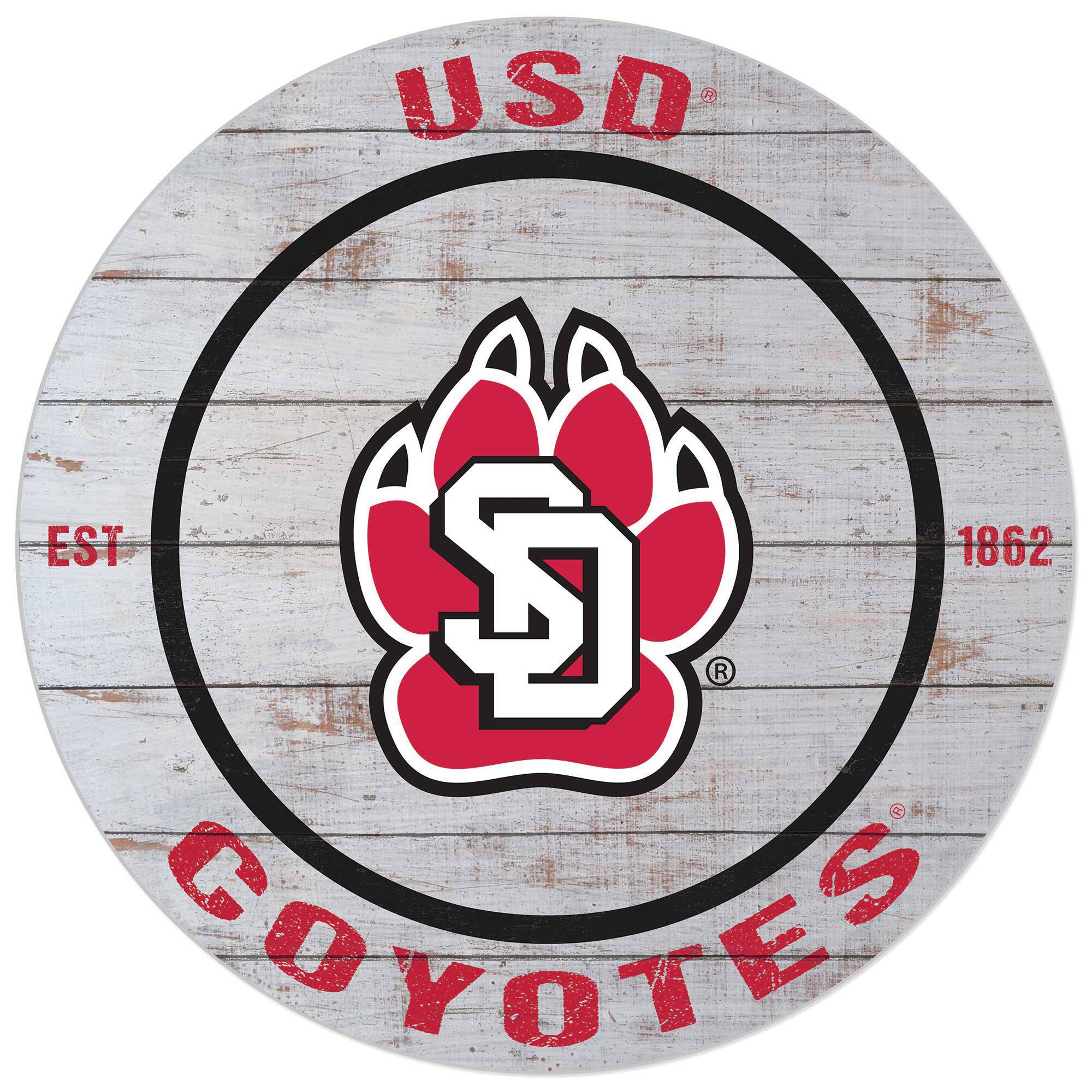 White South Dakota Coyotes 20'' x 20'' Indoor/Outdoor Weathered Circle Sign