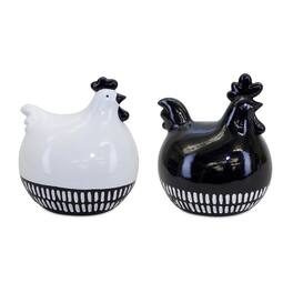 BreeBe - Modern Black and White Chicken Decor (Set of 2) - Black, White