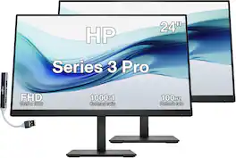 HP - Series 3 Pro 24" FHD IPS Monitor, 5ms Response Time, Anti-Glare, Built-in Speakers, Displayport, HDMI & DKZ Hub 2Pack - Black