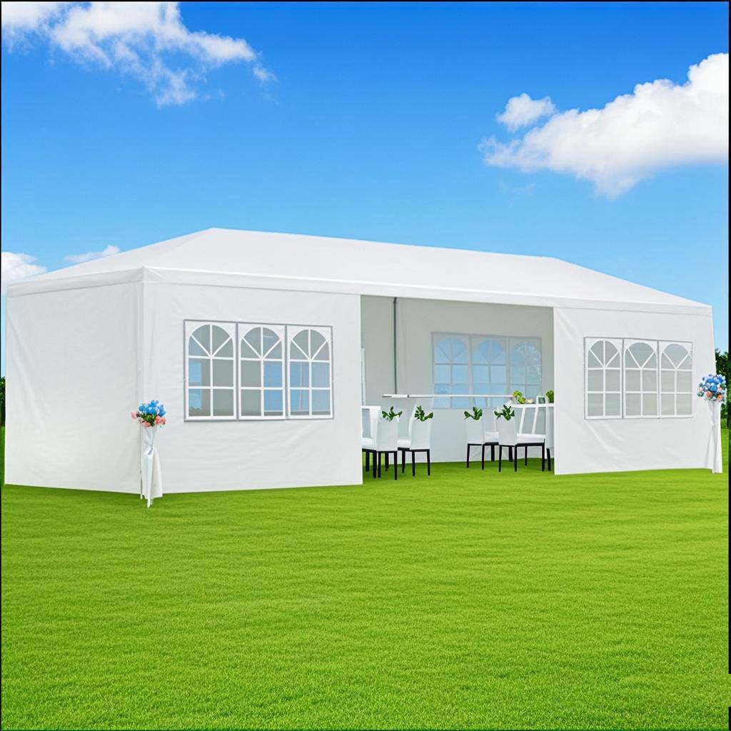 Front. Tiramisubest - 10x30' Outdoor Garden Gazebo Wedding Party Tent Canopy Marquee with 8 Removable Sidewalls - White.