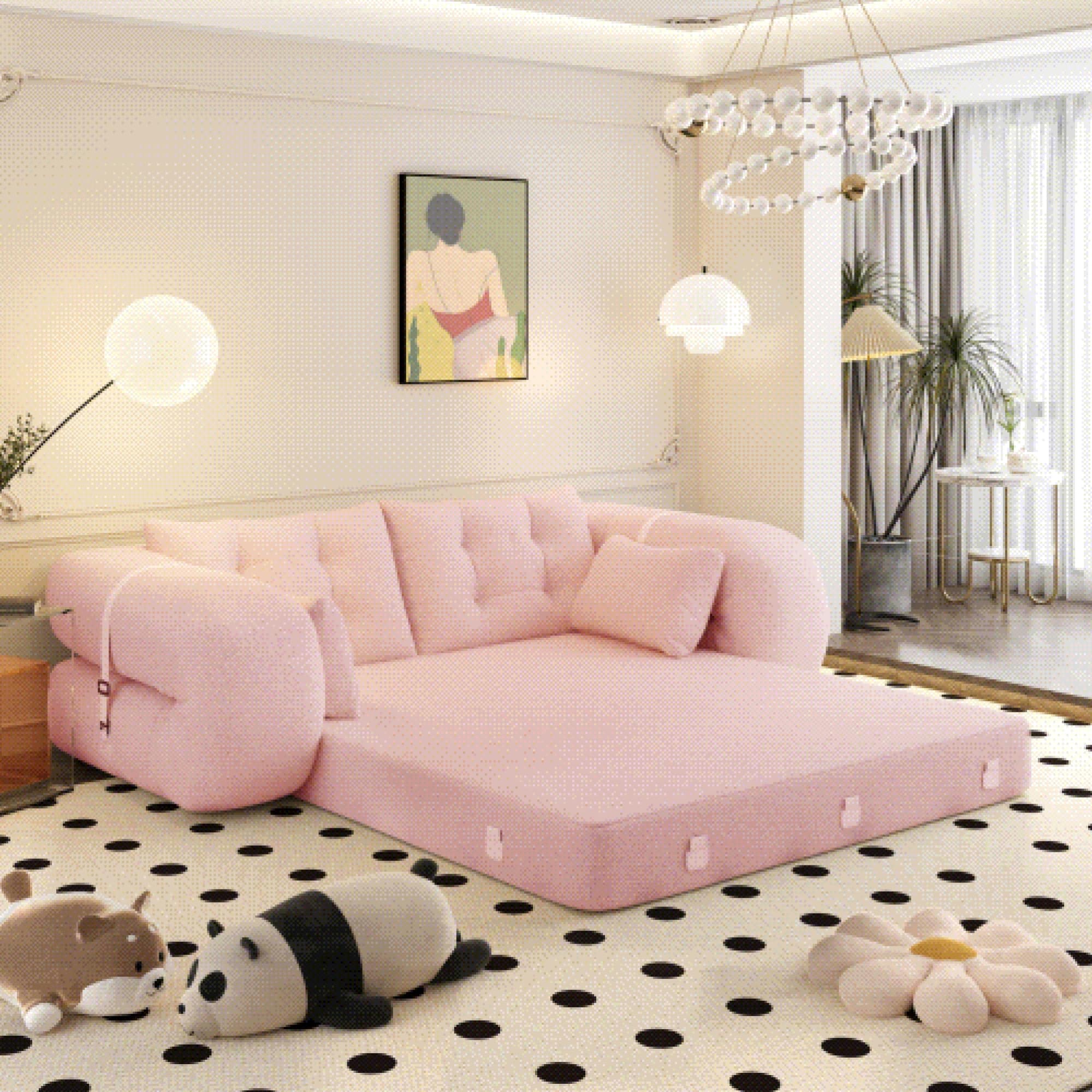 GOODSILO - Multi-Functional Floor Sofa Bed | Versatile Seating & Sleeper with Removable Pillows for Modern Spaces - Pink
