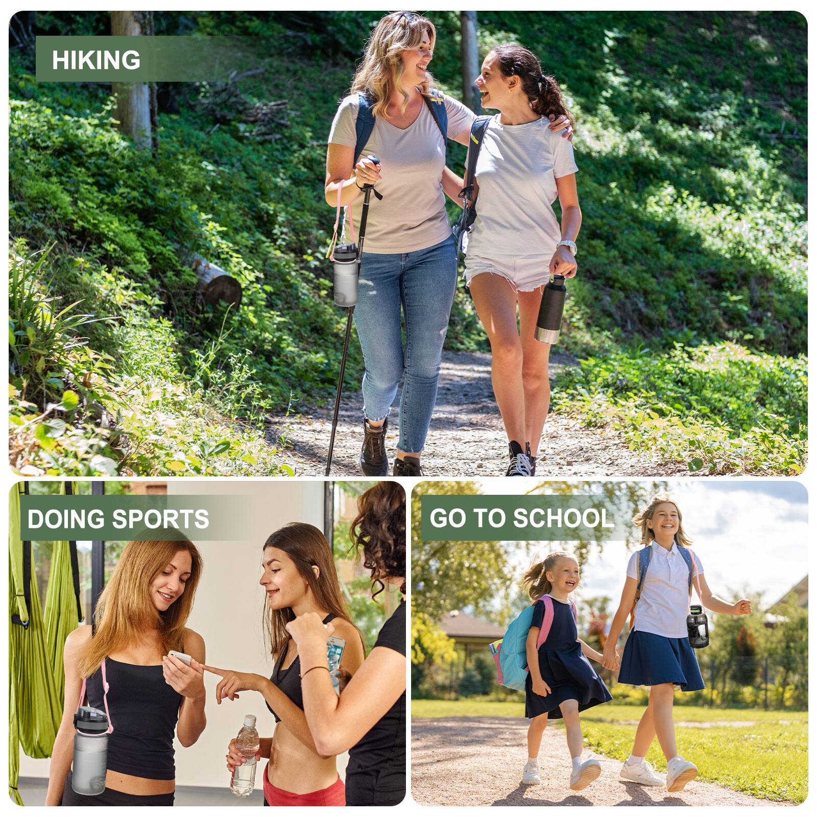 HIKING  
DOING SPORTS  
GO TO SCHOOL