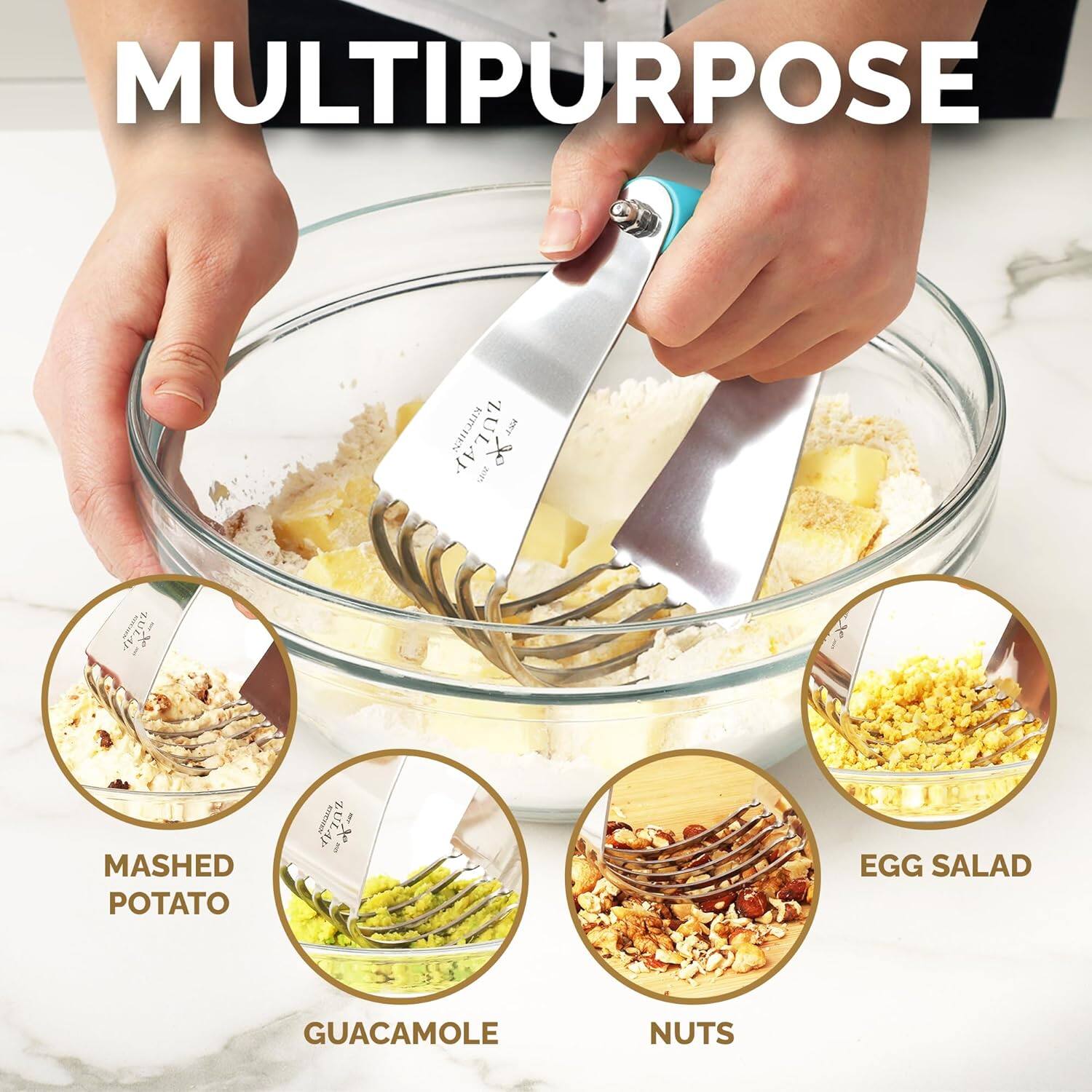 MULTIPURPOSE  
KITCHEN  
ZULAP  
X UN ULA I X X  
MASHED POTATO  
ZULAP!  
1 EGG SALAD  
GUACAMOLE  
NUTS