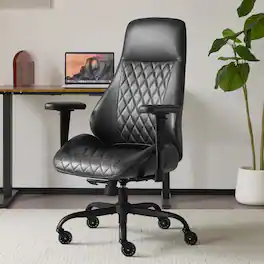 Boyel Living - High Back Ergonomic PU Office Chair - Lumbar Support, Adjustable Height/Recline, Rubber Casters - Black