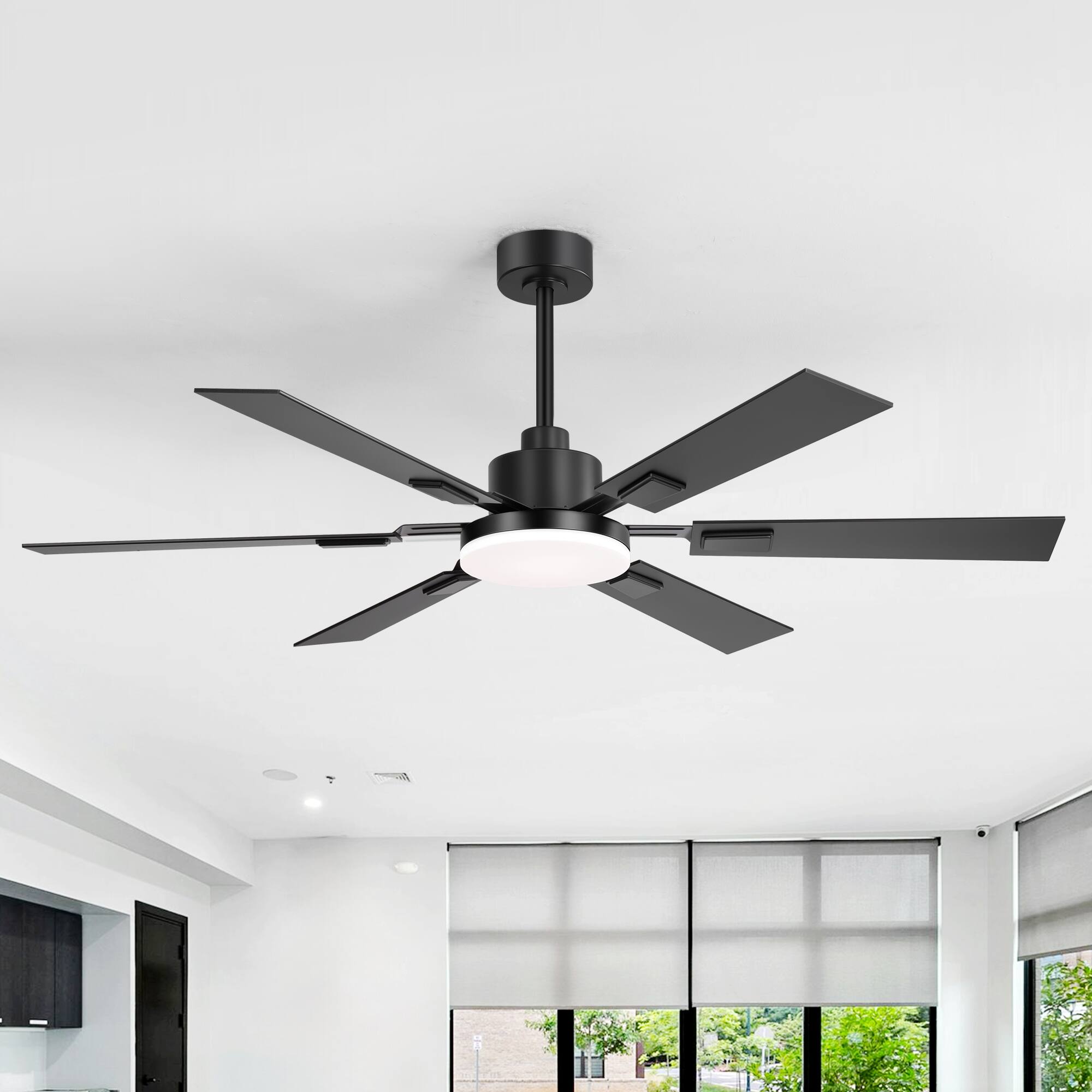 Breezary 60'' Ceiling Fan with 6 Dual Finish Plywood Blades, 3 Color Light,  6 Speed DC Motor, Remote \u0026 Memory Function Matte Black and Dark Wood Grain  32033-BK - Best Buy, image size:900x900
