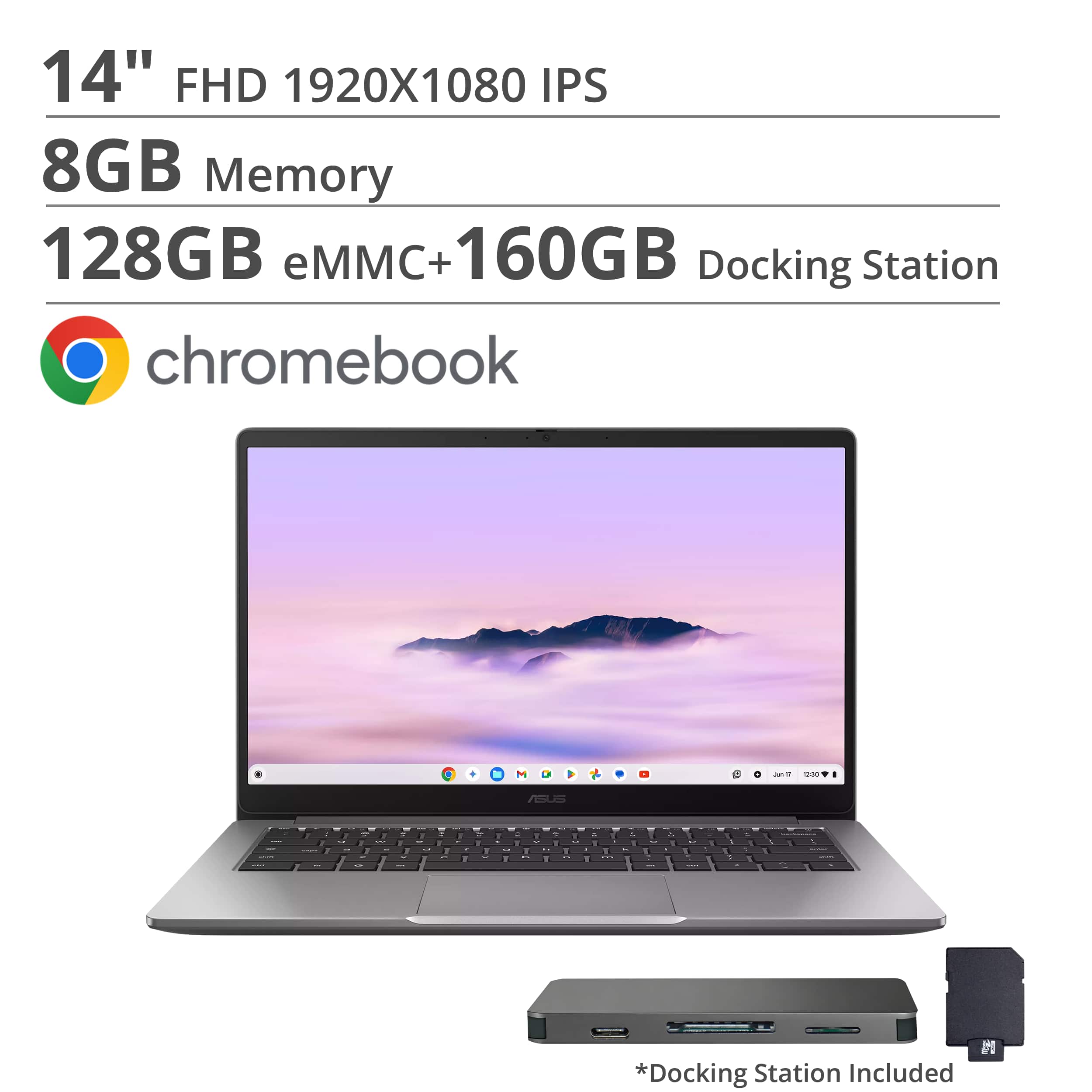 ASUS - CX14 14" FHD Chromebook Plus Laptop with Google AI - Intel Core 3 - 8GB Memory - 288GB Storage - Misty Grey