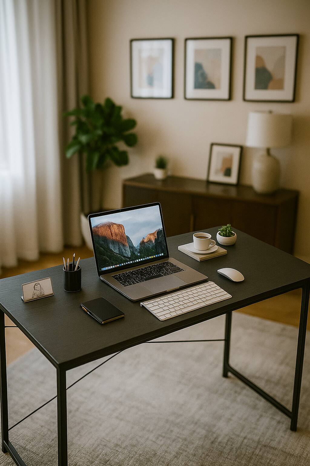 Front. Zell Electronics - 47" Black Wooden Desk – Minimalist Work Table with Headphone Hook for Home Office or Study - Black.