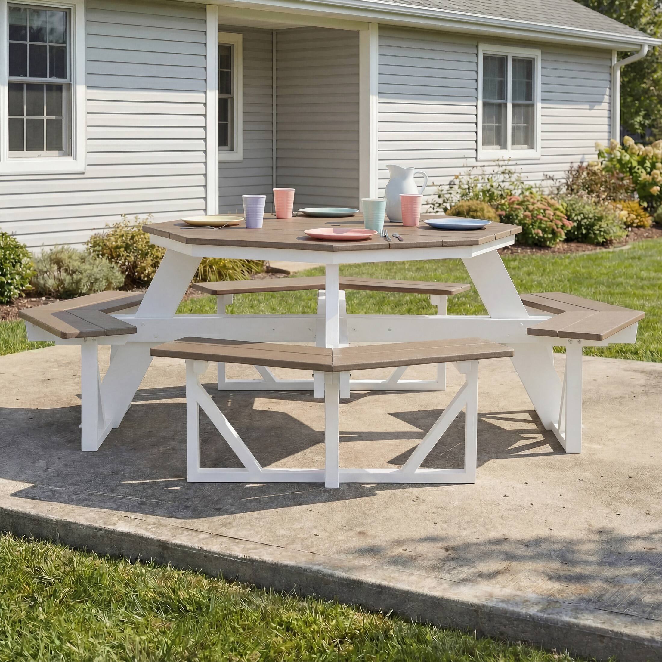 Angle. WestinTrends - WestinTrends Greenville Outdoor 48" HDPE 8-Person Patio Octagon Picnic Table - Weathered Wood.