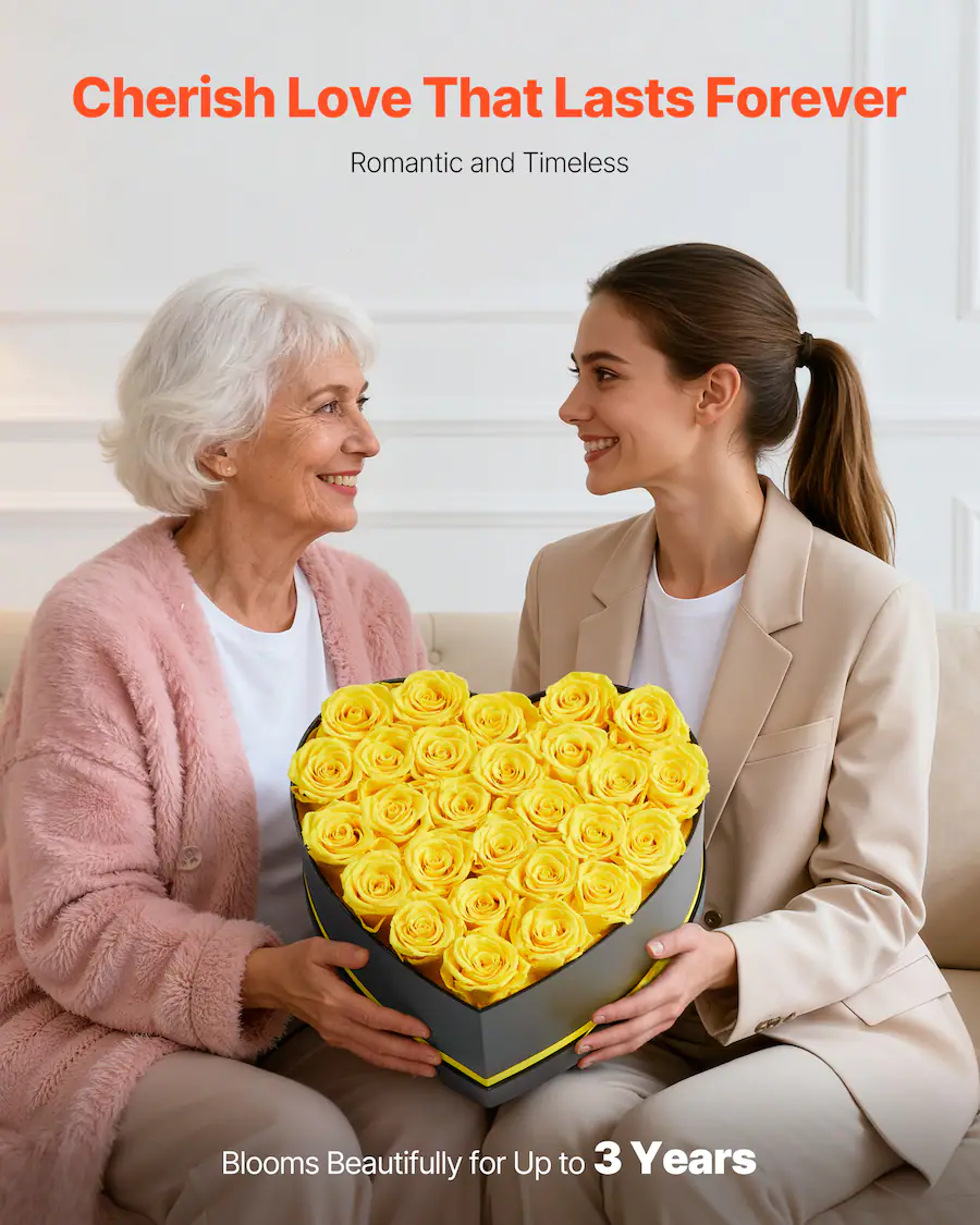 Picesr Roses VEVOR Forever Flowers, 27 Preserved Roses in a Heart Shape Box, Eternal ...