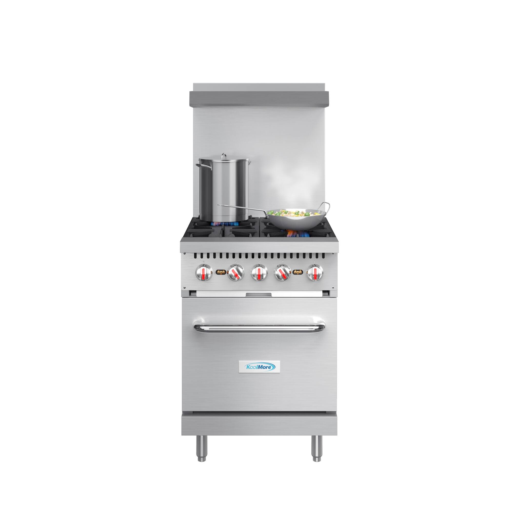 Koolmore - 24 in. 4 Burner Commercial Natural Gas Range with Oven in Stainless-Steel (KM-CR24-NG) - Stainless Steel