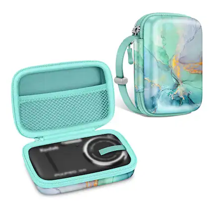 Front. Kitcheniva - Digital Camera Carrying Case For Kodak Pixpro/Canon PowerShot ELPH Emerald Marble - Emerald Marble.