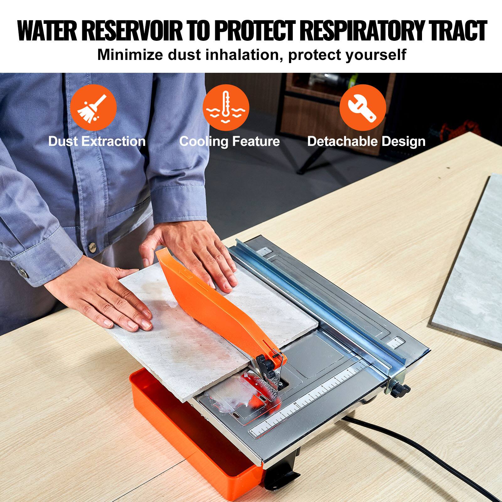 WATER RESERVOIR TO PROTECT RESPIRATORY TRACT  
Minimize dust inhalation, protect yourself  

- Dust Extraction  
- Cooling Feature  
- Detachable Design