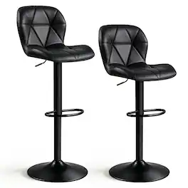 Costway - 2 PCS Upholstered Swivel Bar Stools with Adjustable Height Curved Backs Footrests - Black