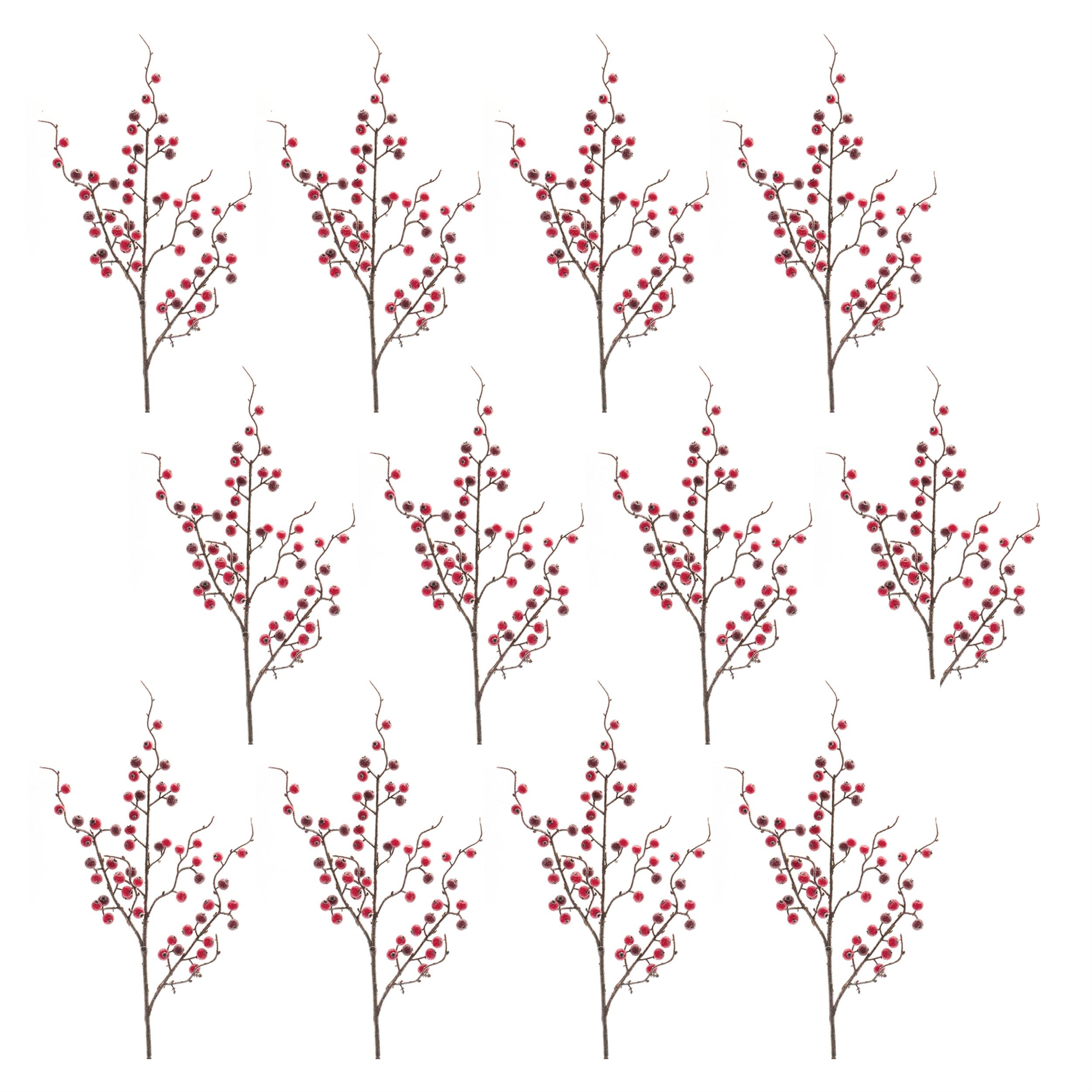 Left. BreeBe - Iced Berry Twig Spray (Set of 12) - Red, Brown.