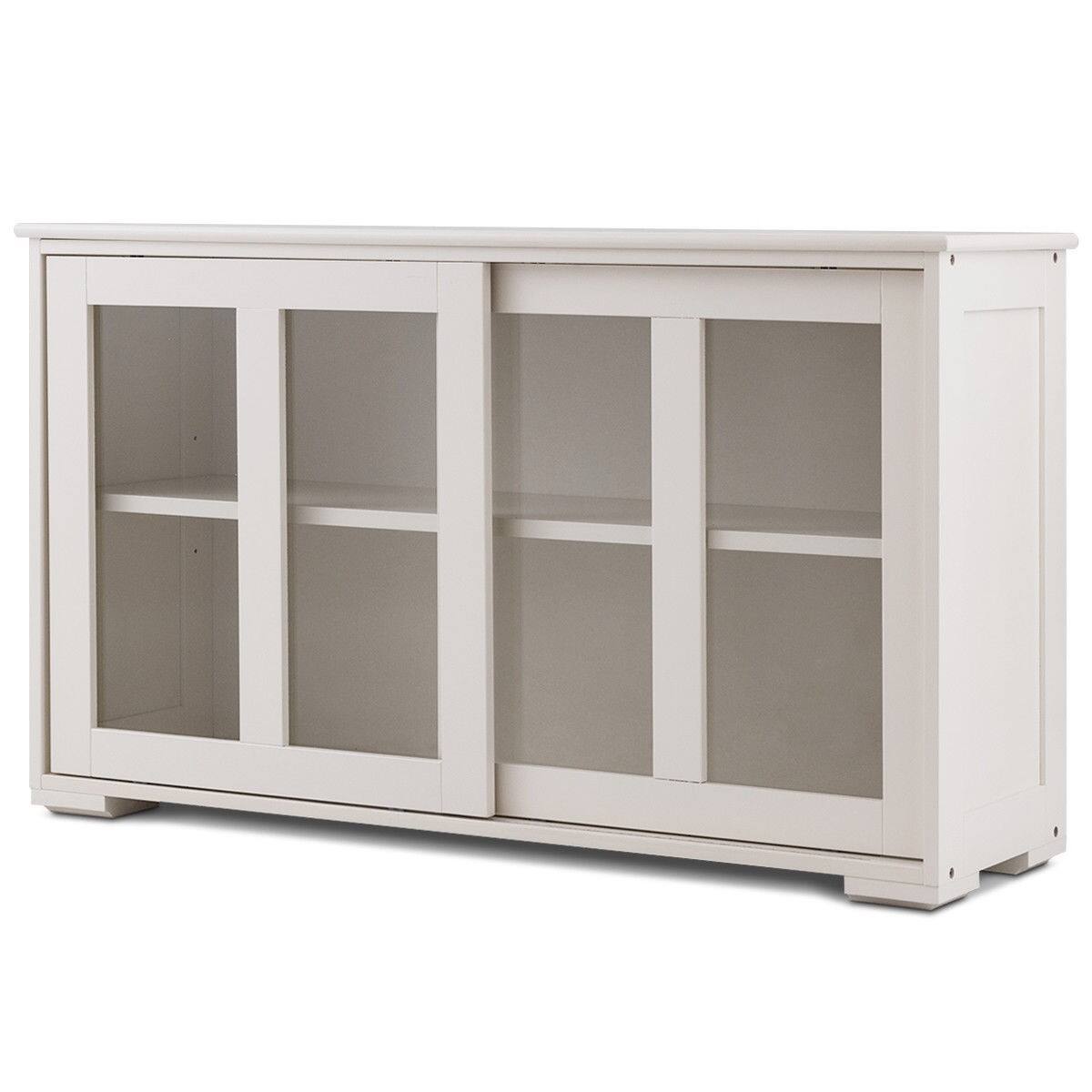 Angle. Hivvago - Modern Cream White Wood Buffet Sideboard Cabinet with Glass Sliding Door - White.