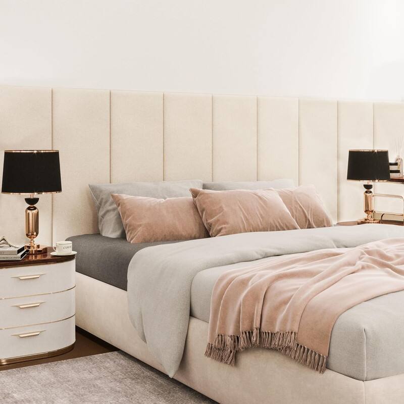 Alt View 5. wowmax - Peel & Stick Faux Leather Headboard - Waterproof 3D Wall Panel for King Bed, 35.4x11.8", Beige (12-Pack) - Beige.