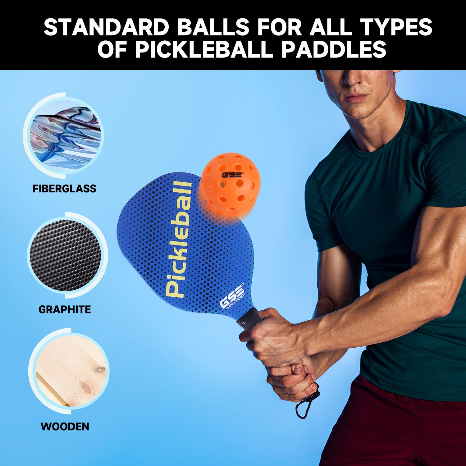 STANDARD BALLS FOR ALL TYPES OF PICKLEBALL PADDLES FIBERGLASS GRAPHITE WOODEN