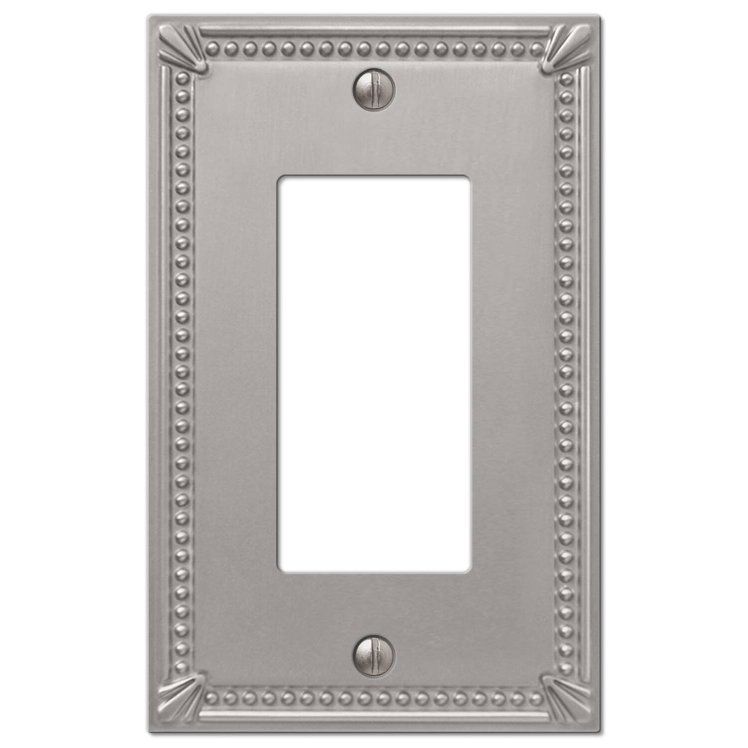 Angle. AMERELLE - Amerelle Imperial Bead Brushed Nickel 1 gang Metal Decorator Wall Plate 1 pk - Nickel.