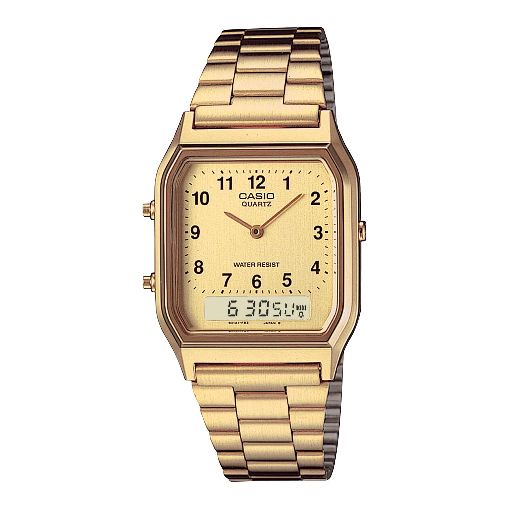 Unisex -Tone Analog-Digital Stainless Steel Bracelet Watch - Casio AQ‑230GA‑9B - Gold
