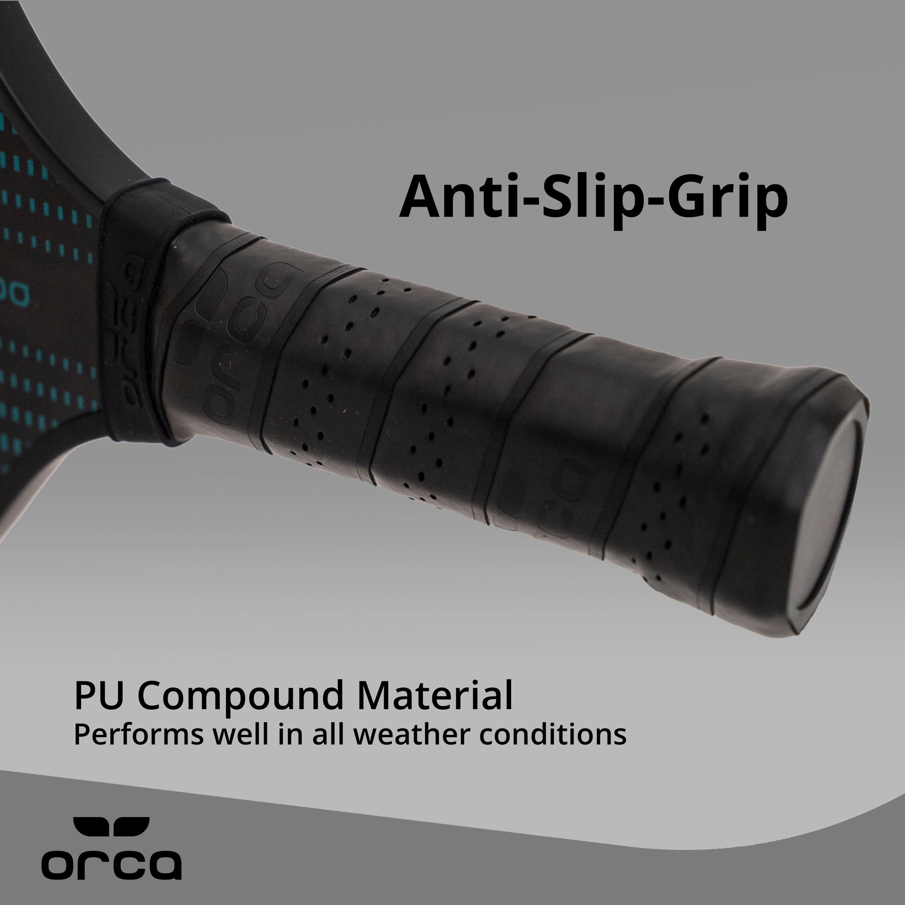 The text on the image reads: "Anti-Slip-Grip PU Compound Material Performs well in all weather conditions."