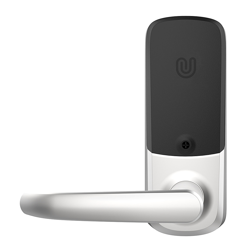 Left View: Ultraloq - Smart Lock Bluetooth Replacement Handle with Electronic and Biometric Access - Satin nickel