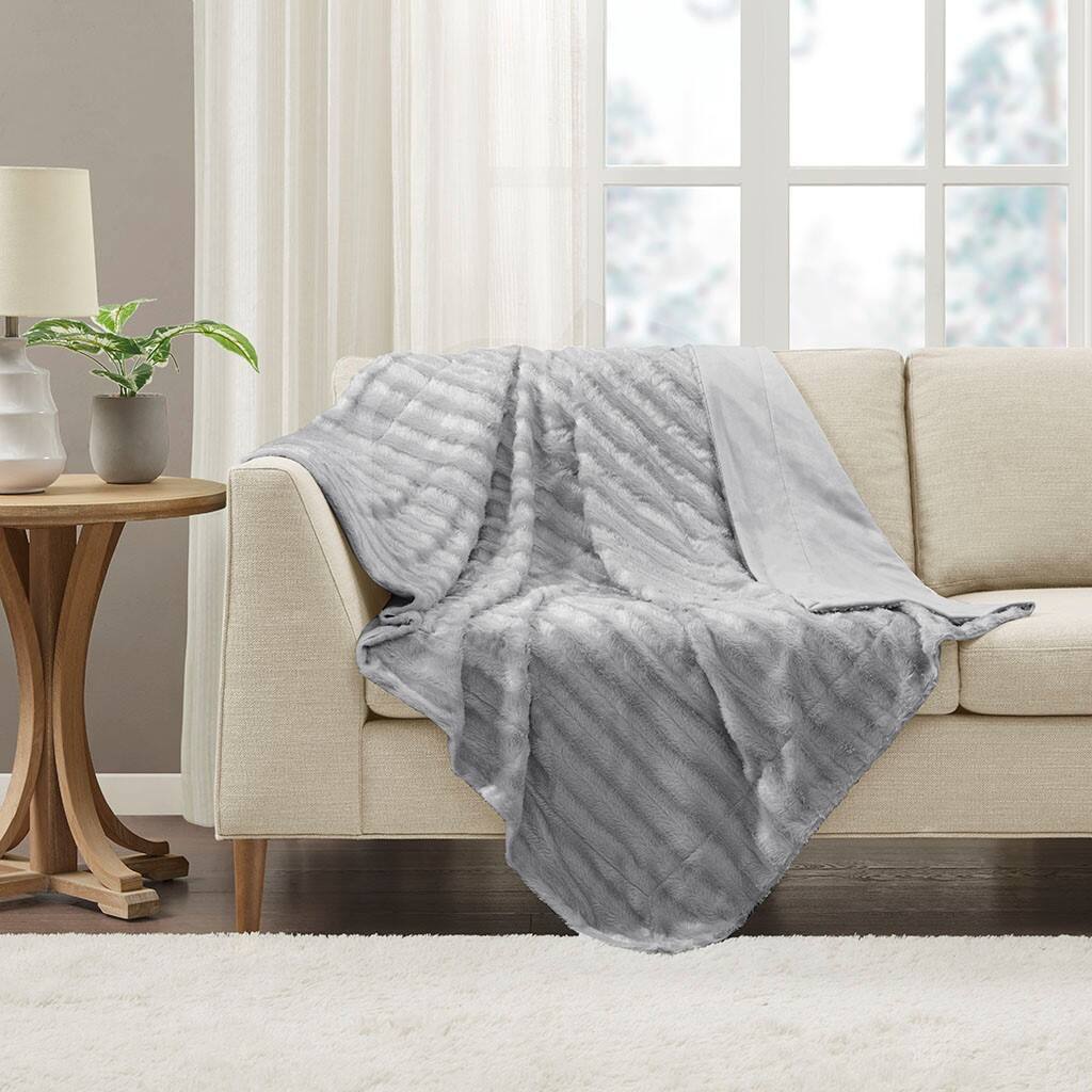 Alt View 1. Gracie Mills - Gracie Mills Wilfred Long Faux Fur Throw Blanket - Grey.