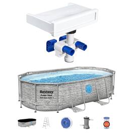 Bestway - Multicolor LED Waterfall & 14'x8'x39.5" Above Ground Swimming Pool Set - White