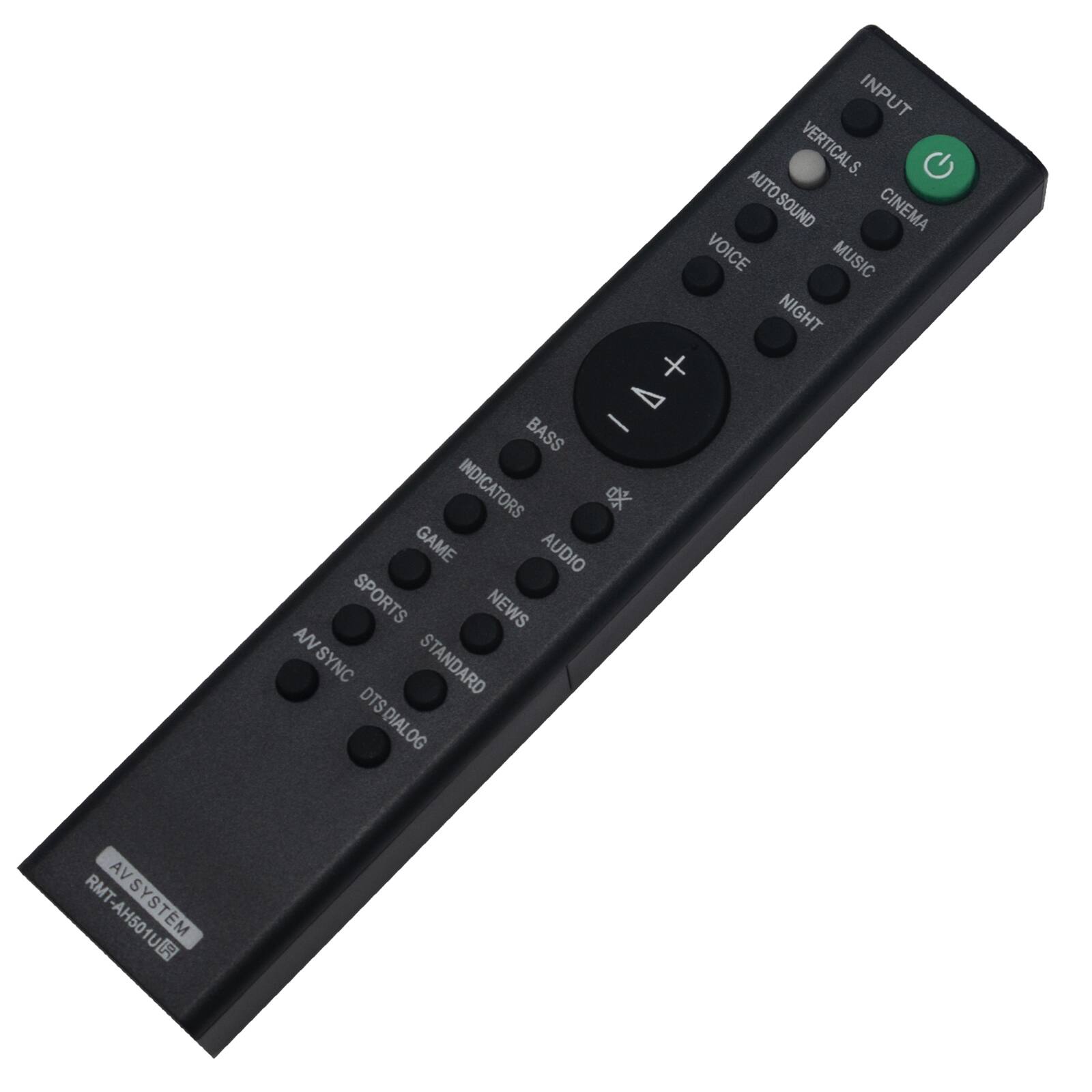 INPUT  
VERTICAL S.  
AUTO SOUND  
CINEMA  
VOICE  
MUSIC  
NIGHT  

BASS  
INDICATORS  
GAME  
AUDIO  
SPORTS  
NEWS  
A/V SYNC  
DTS DIALOG  
A/V STANDARD  

AV SYSTEM  
RMT-AH601U