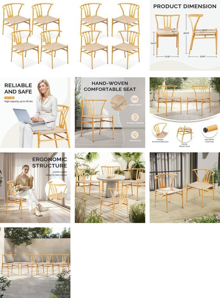 **PRODUCT DIMENSION**  
18.11" x 28.54"  
16.01" x 21.65"  
22.05"

**RELIABLE AND SAFE**  
350 LBS  
High capacity up to 350 lbs

**HAND-WOVEN COMFORTABLE SEAT**  
- Highly elastic  
- Abrasion-resistant  
- Waterproof  
- Integral Armrest & Backrest  
- Sturdy Metal Frame  
- Adjustable Foot Pads

**ERGONOMIC STRUCTURE**  
Lumbar support design for more comfort