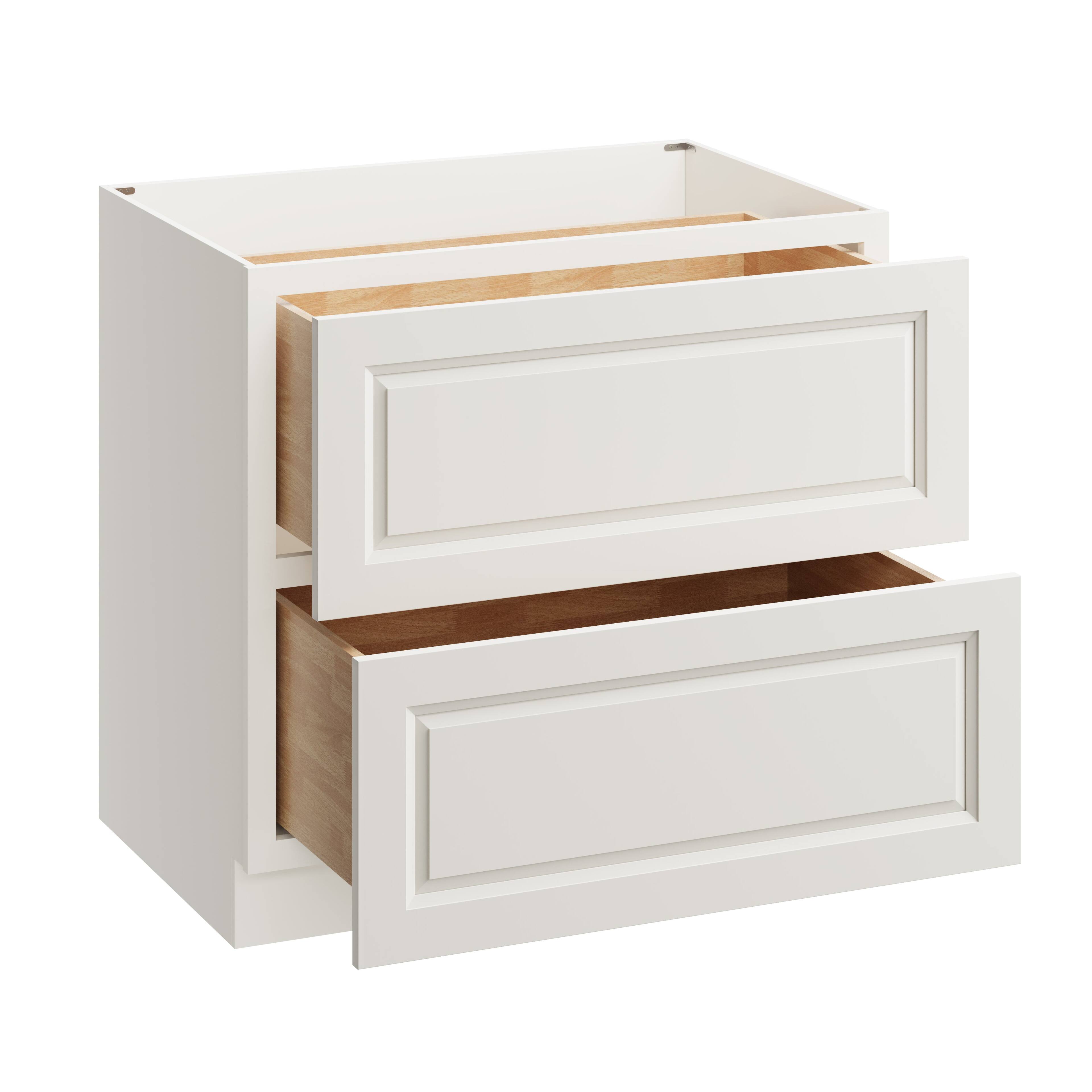 Alt View 1. Boyel Living - 36 Inch Glacier White 2 Drawer Kitchen Base Cabinet with Soft-Close Slides - Glacier White.