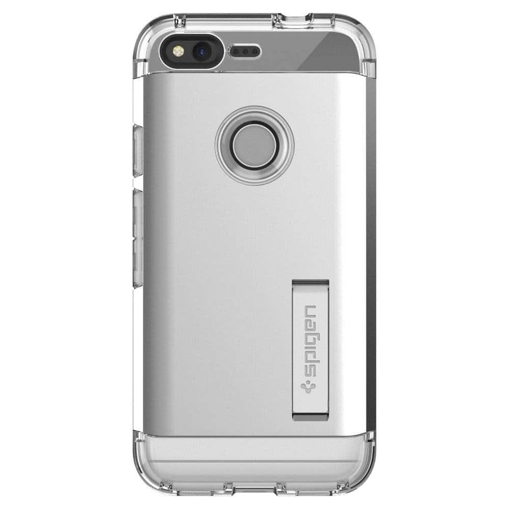 Front. Spigen - Tough Armor Case for Google Pixel - Satin Silver.
