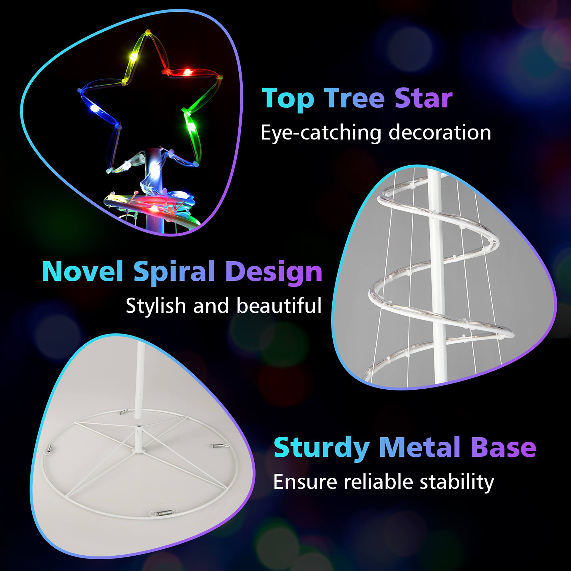 Top Tree Star - Eye-catching decoration
Novel Spiral Design - Stylish and beautiful
Sturdy Metal Base - Ensure reliable stability