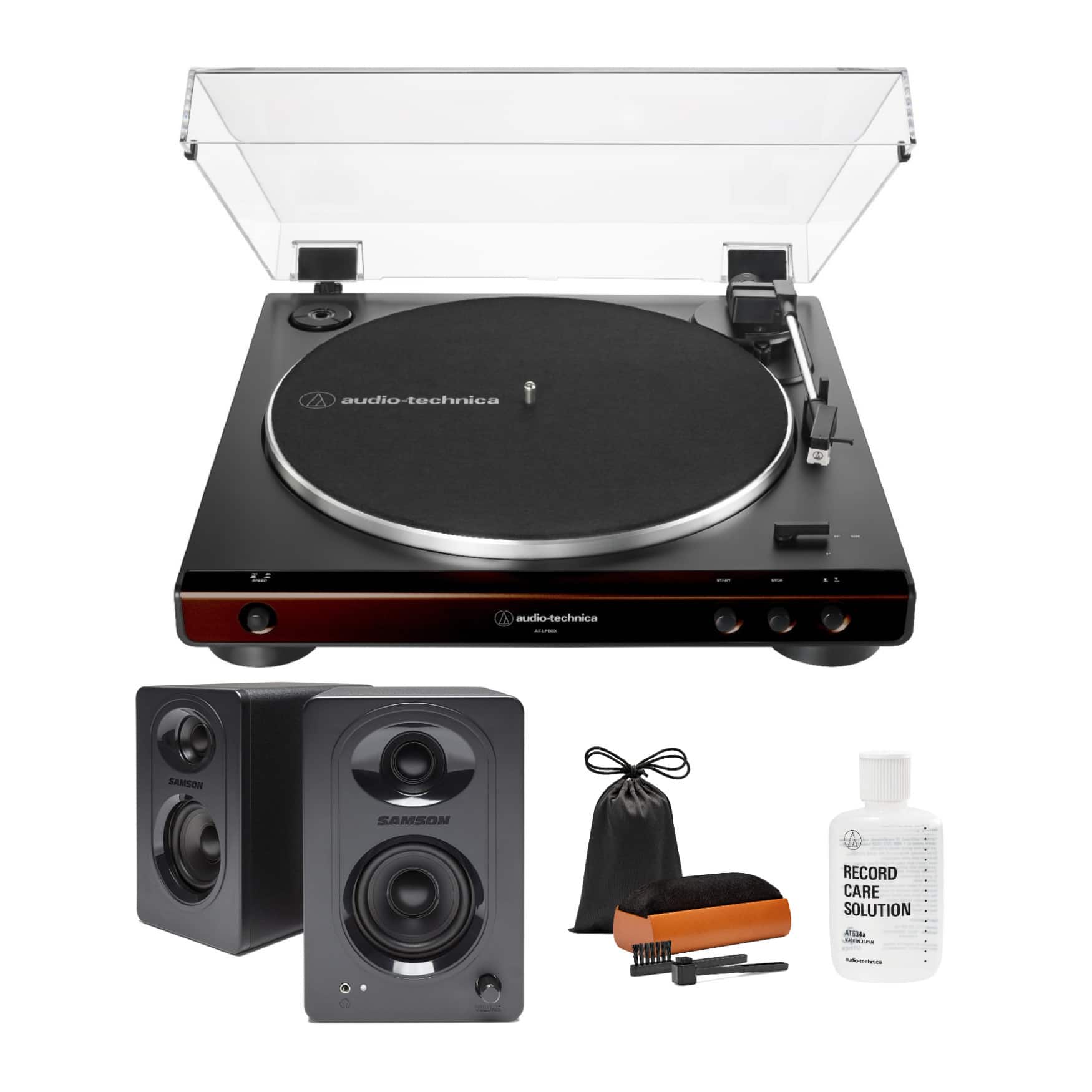 Audio-Technica - AT-LP60X Turntable (Brown) & Powered Studio Monitors Pair Bundle price history on PriceWatchPro
