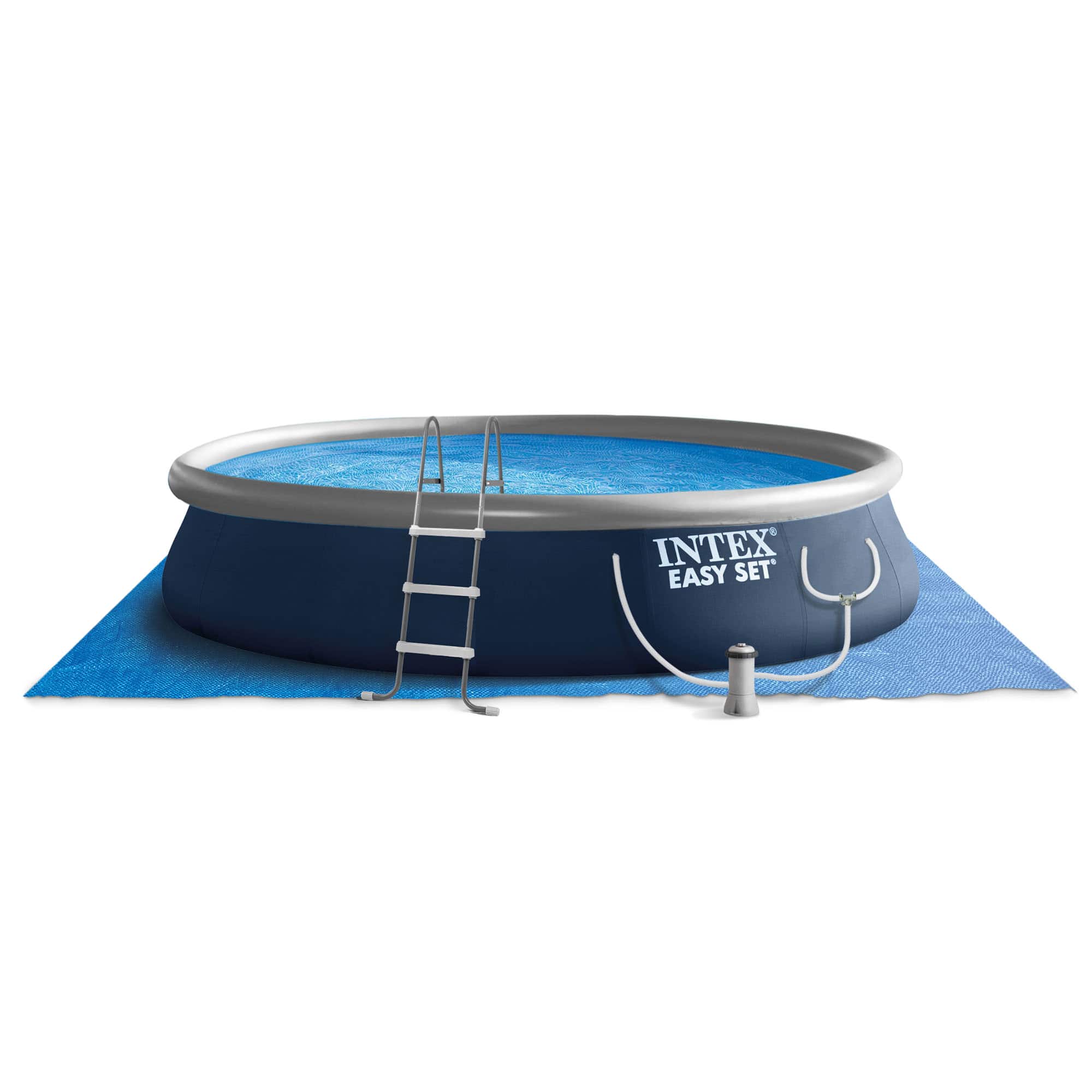 Front. Intex - Easy Set 15 ft. x 42 in. Inflatable Outdoor Above Ground Swimming Pool w/ Pump - Navy and Gray.